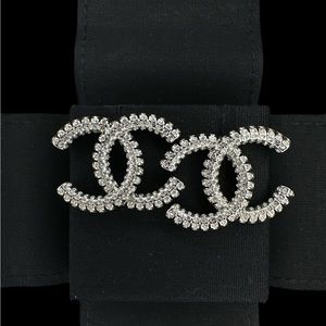 Chanel CC Stud Earrings Silver and Crystal 23P NIB